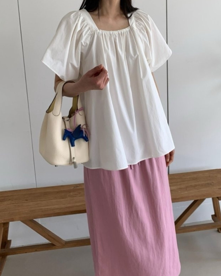 Square neck ruffle blouse