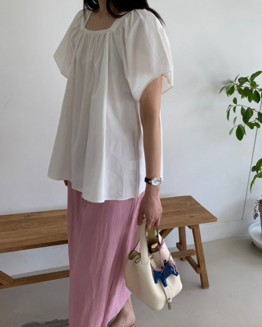 Square neck ruffle blouse