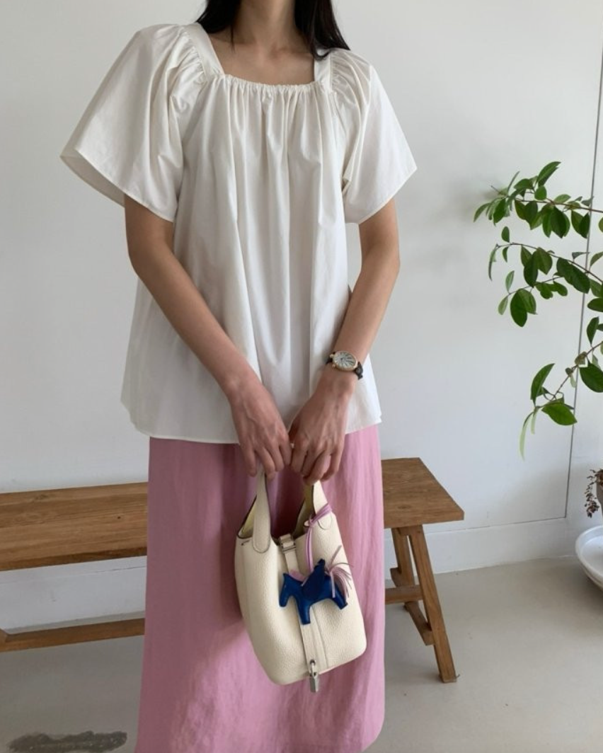 Square neck ruffle blouse