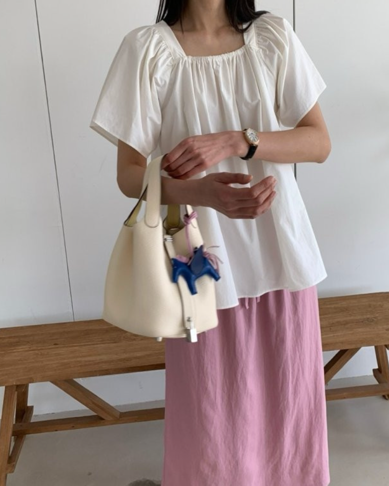 Square neck ruffle blouse