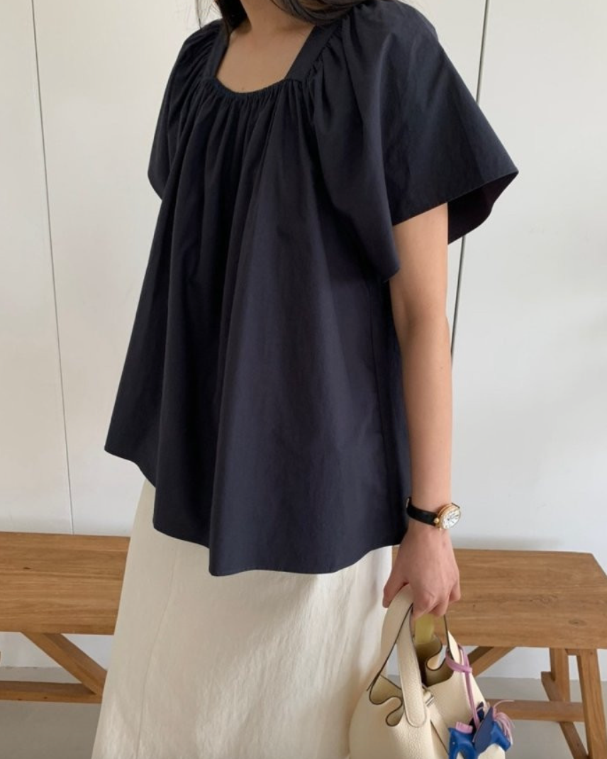 Square neck ruffle blouse