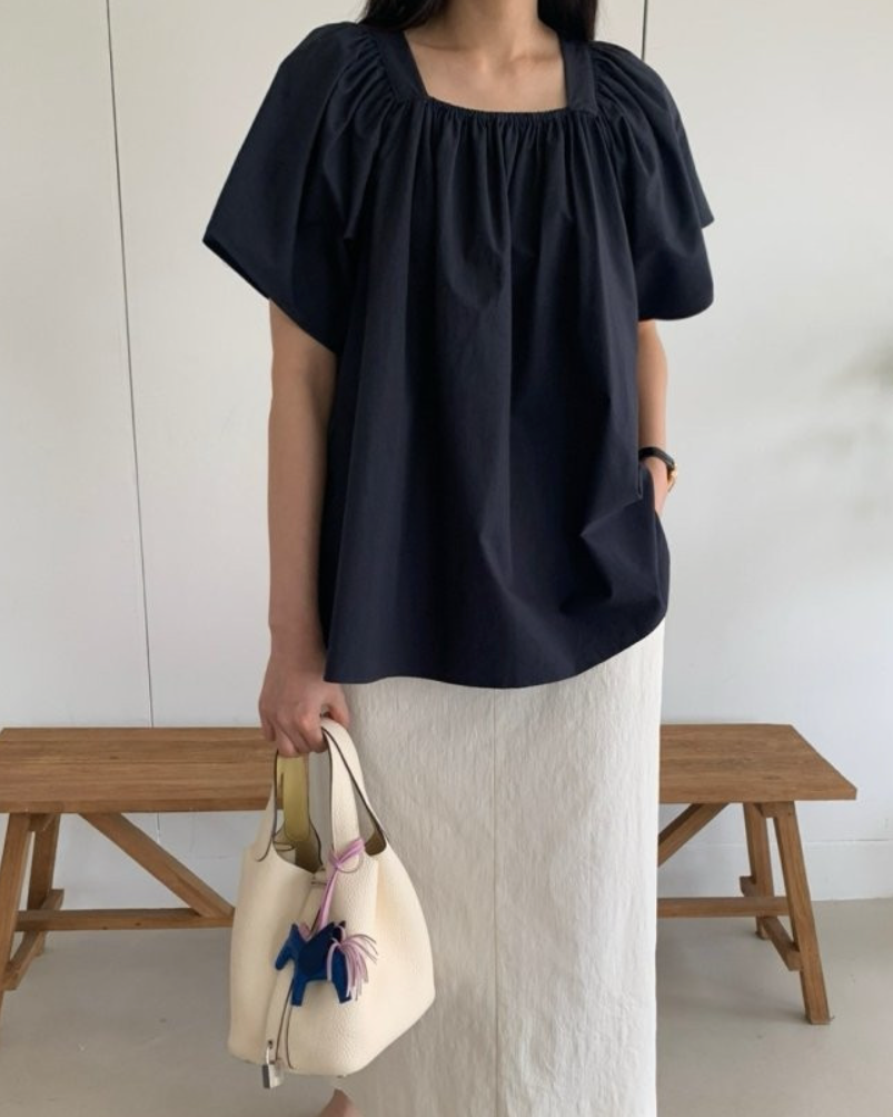Square neck ruffle blouse
