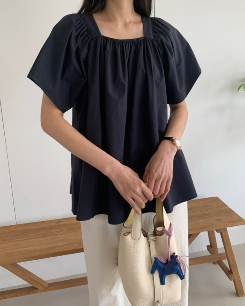 Square neck ruffle blouse