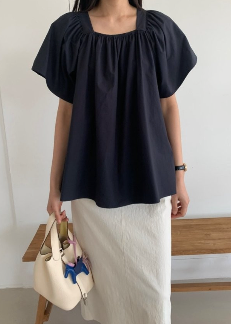 Square neck ruffle blouse