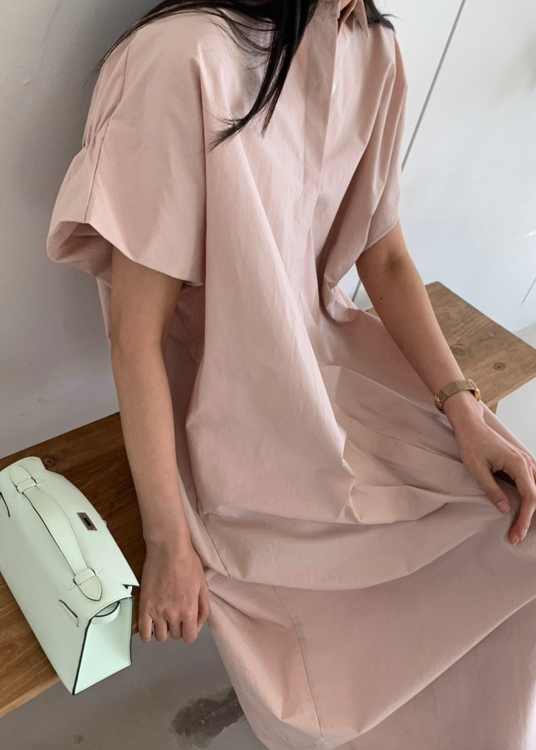 Half shirring sleeves dress