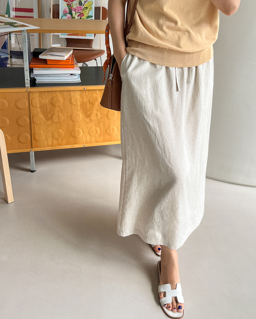 Soft linen midi skirt