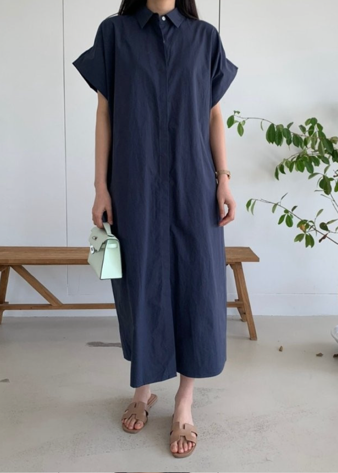 Half shirring sleeves dress