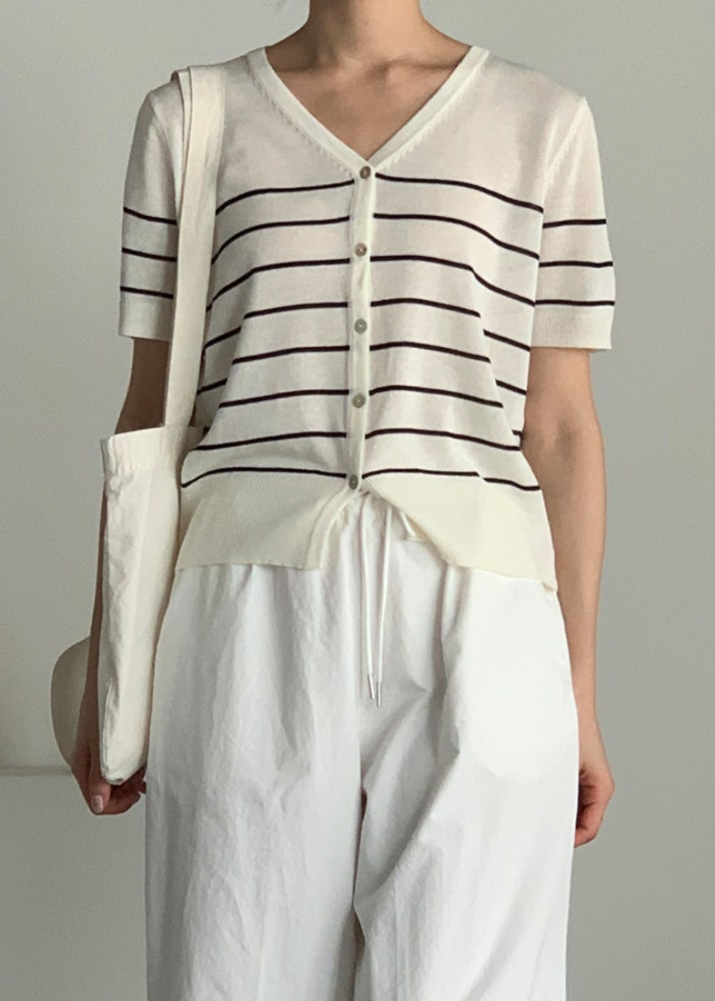 Striped linen cardigan