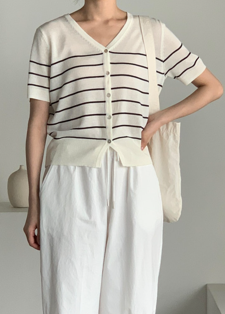 Striped linen cardigan
