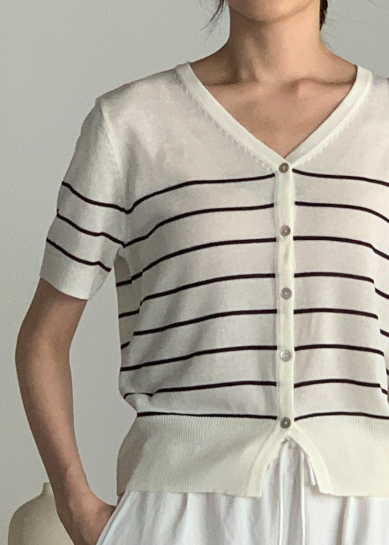 Striped linen cardigan