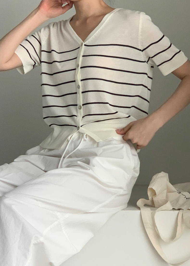Striped linen cardigan