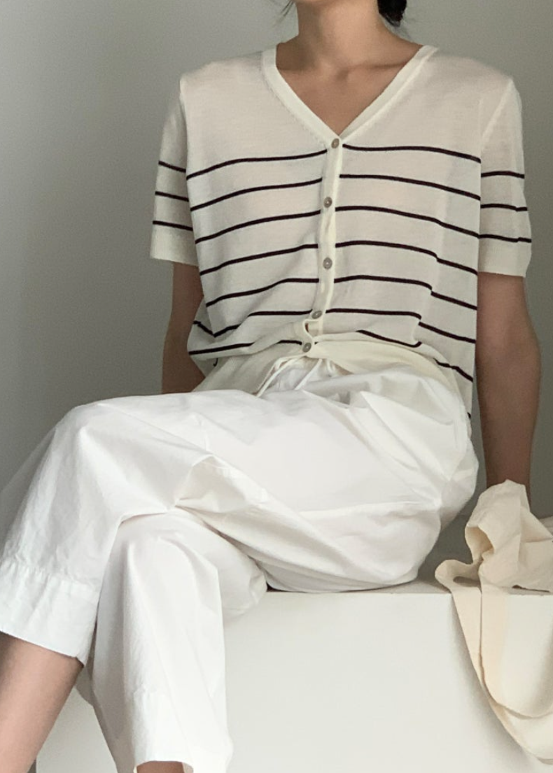 Striped linen cardigan