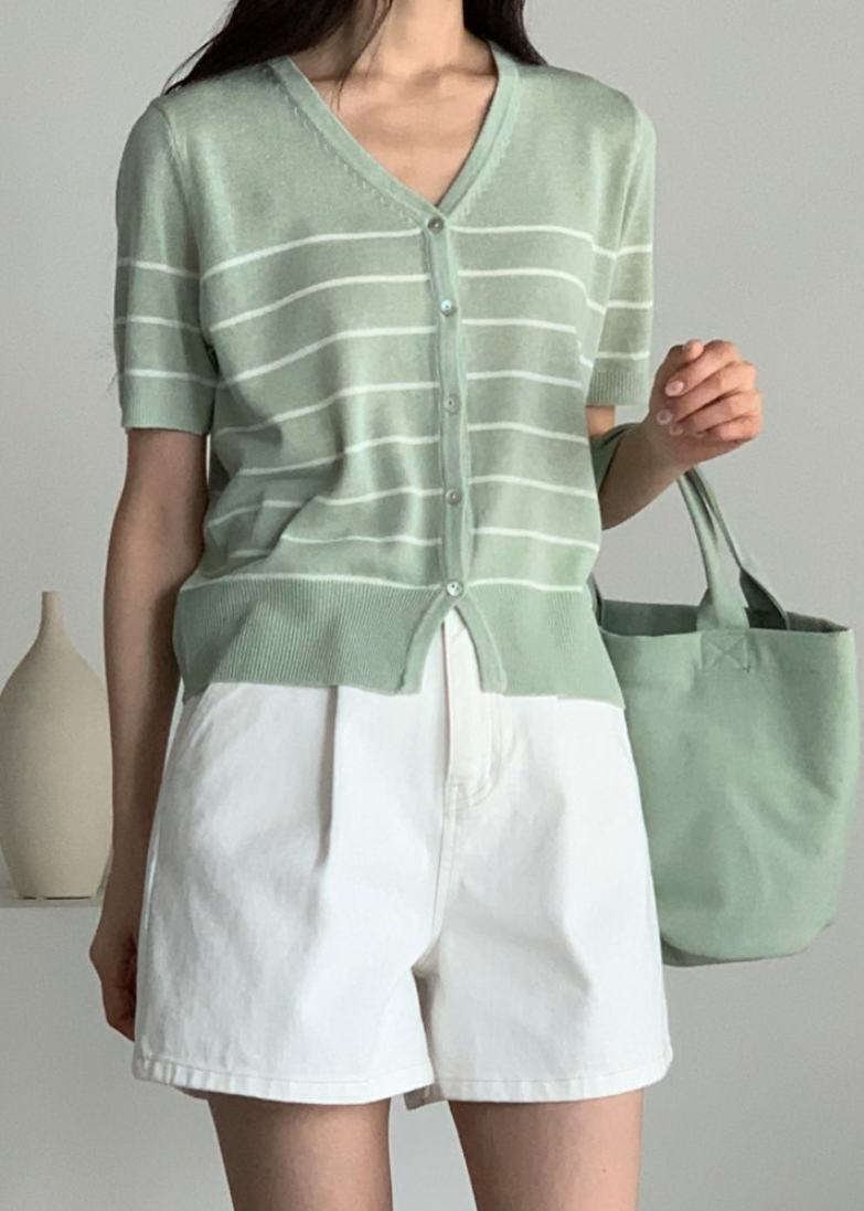 Striped linen cardigan