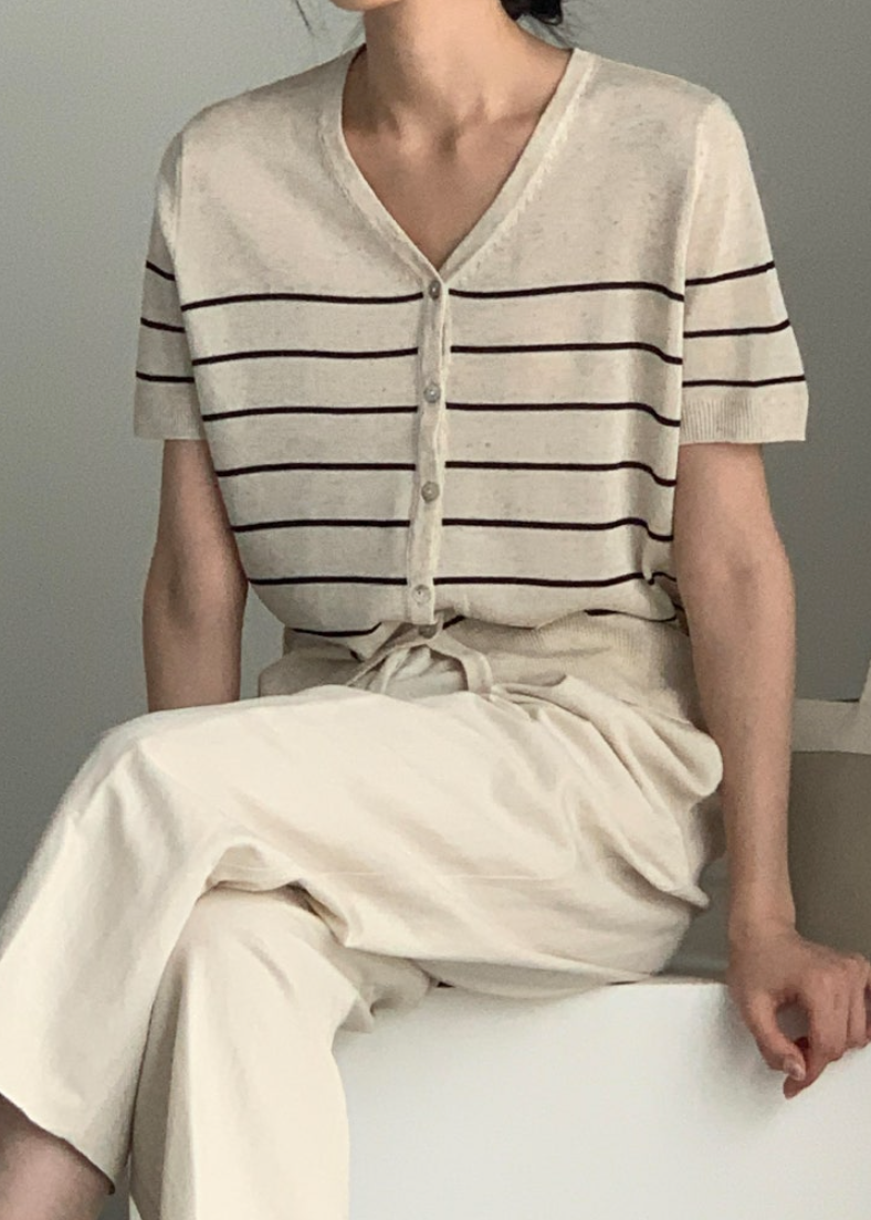 Striped linen cardigan