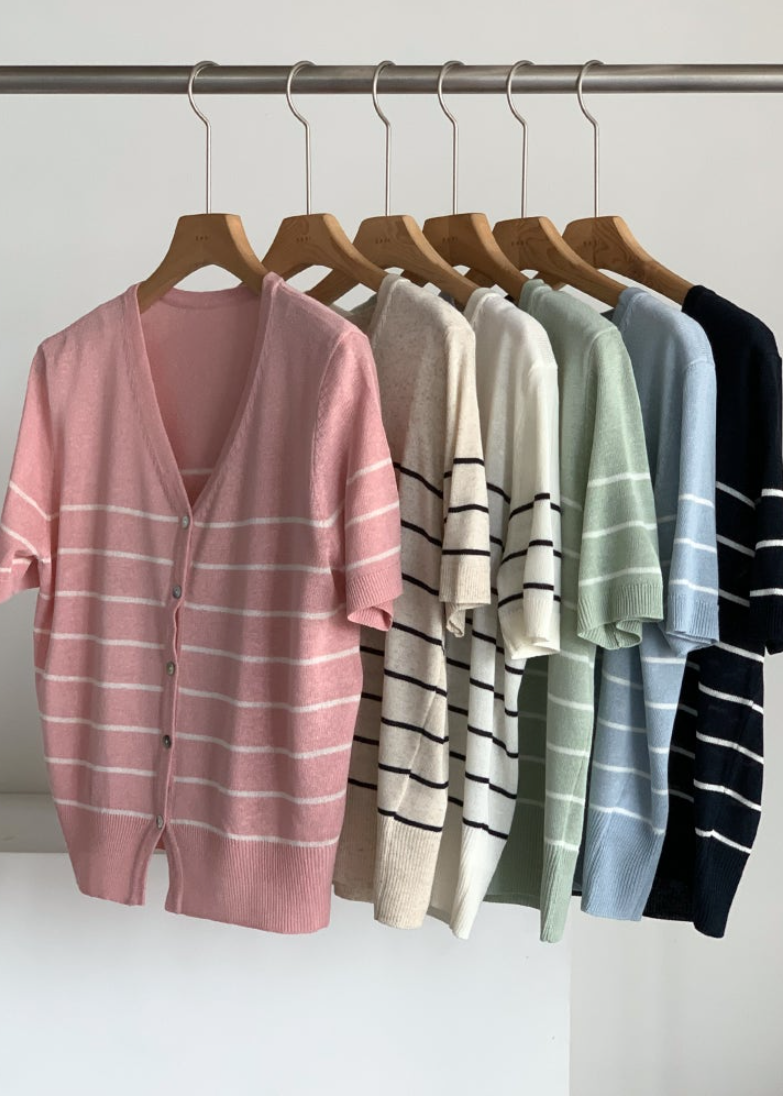 Striped linen cardigan