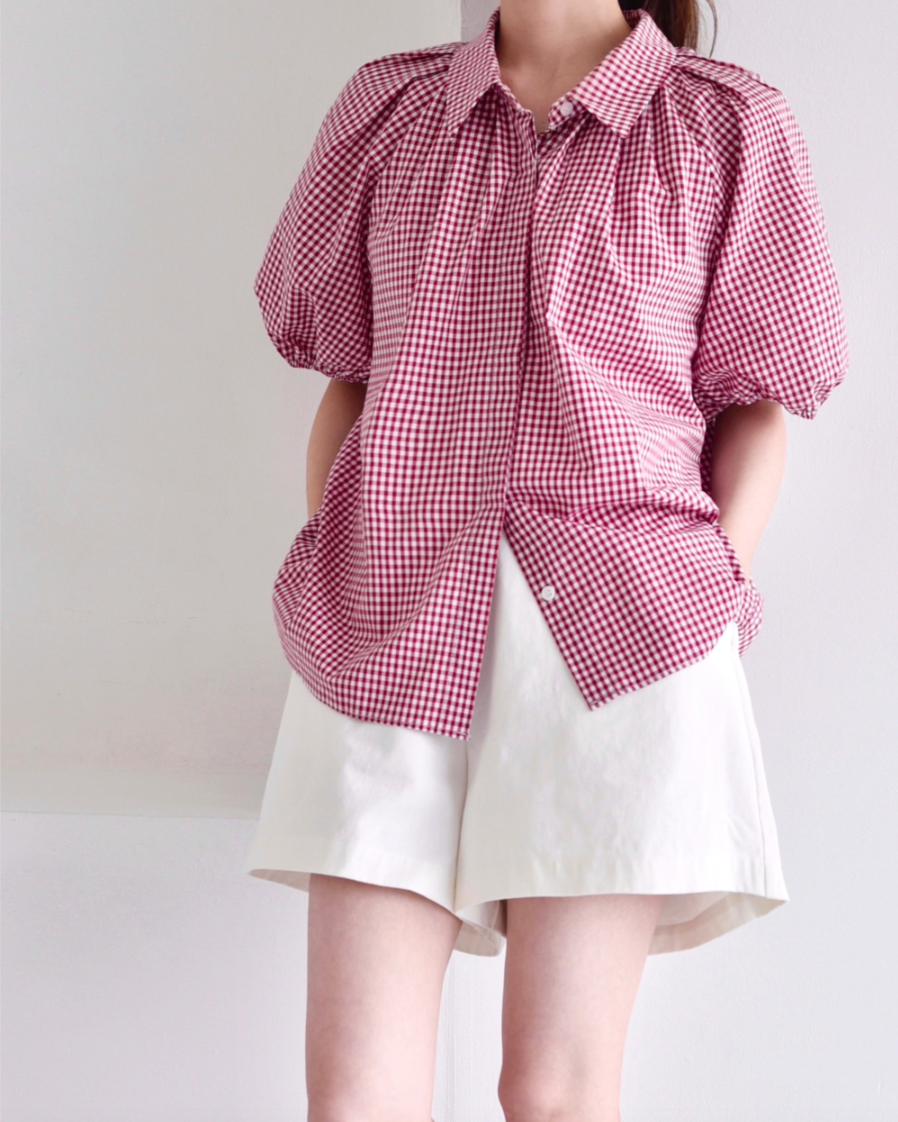 Gingham puff shirt