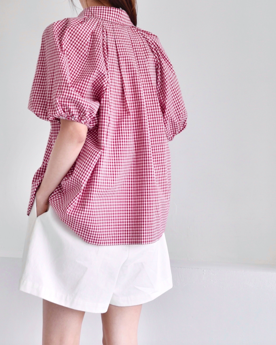 Gingham puff shirt