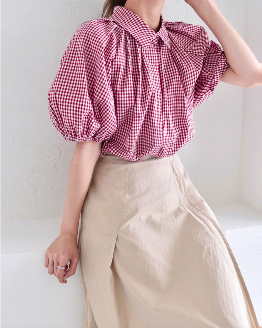 Gingham puff shirt