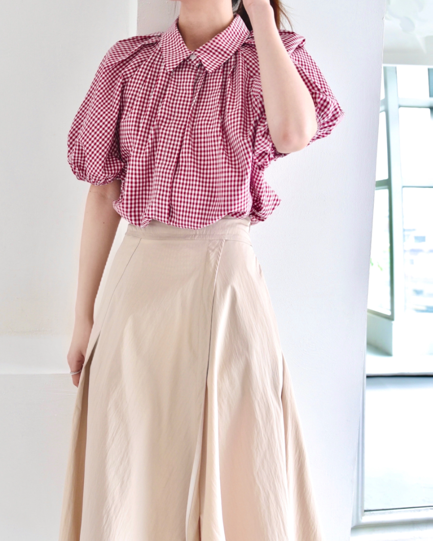 Gingham puff shirt