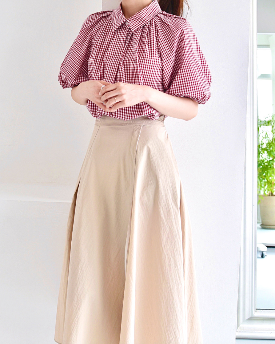 Gingham puff shirt