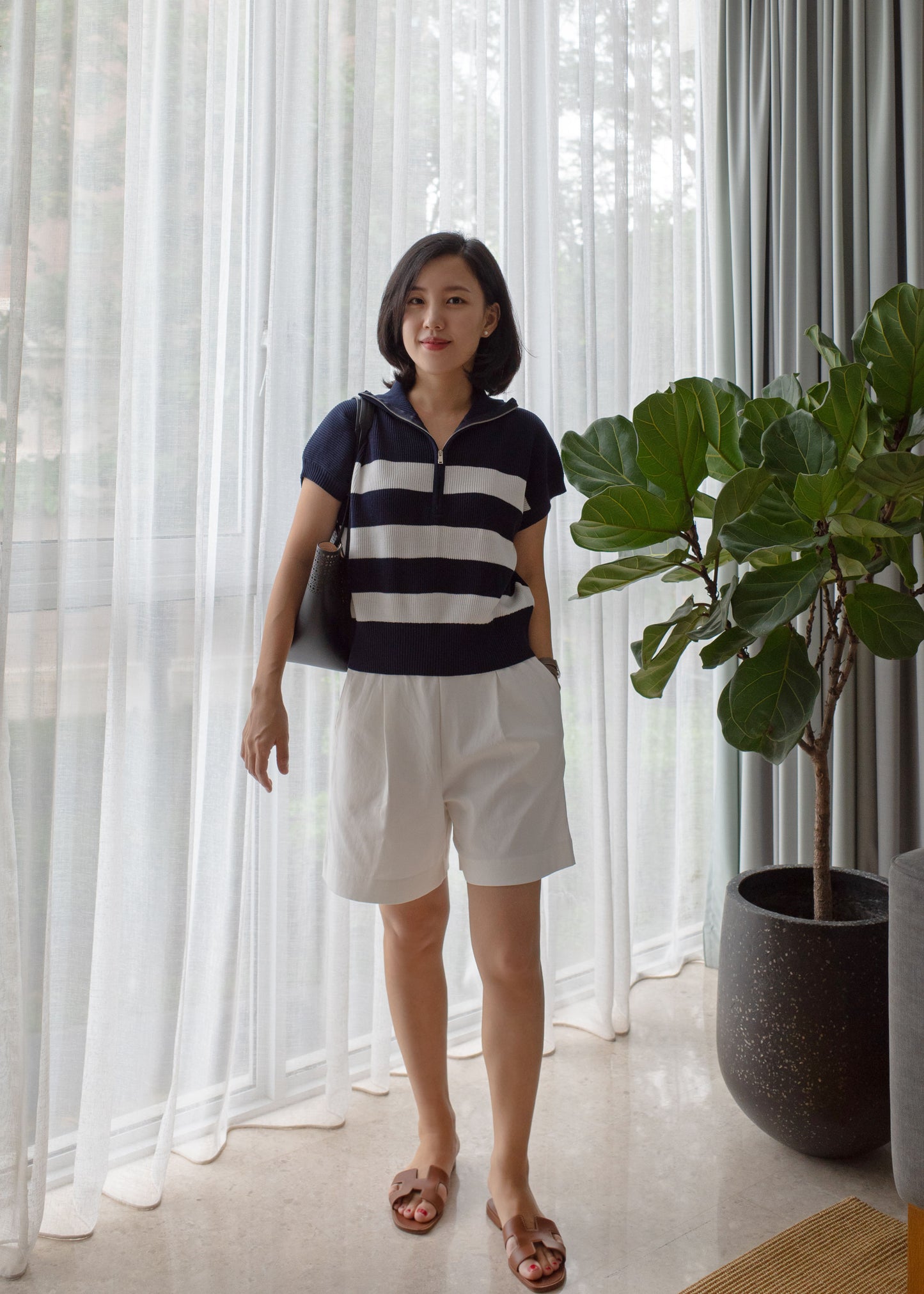 Stripe zip-up top