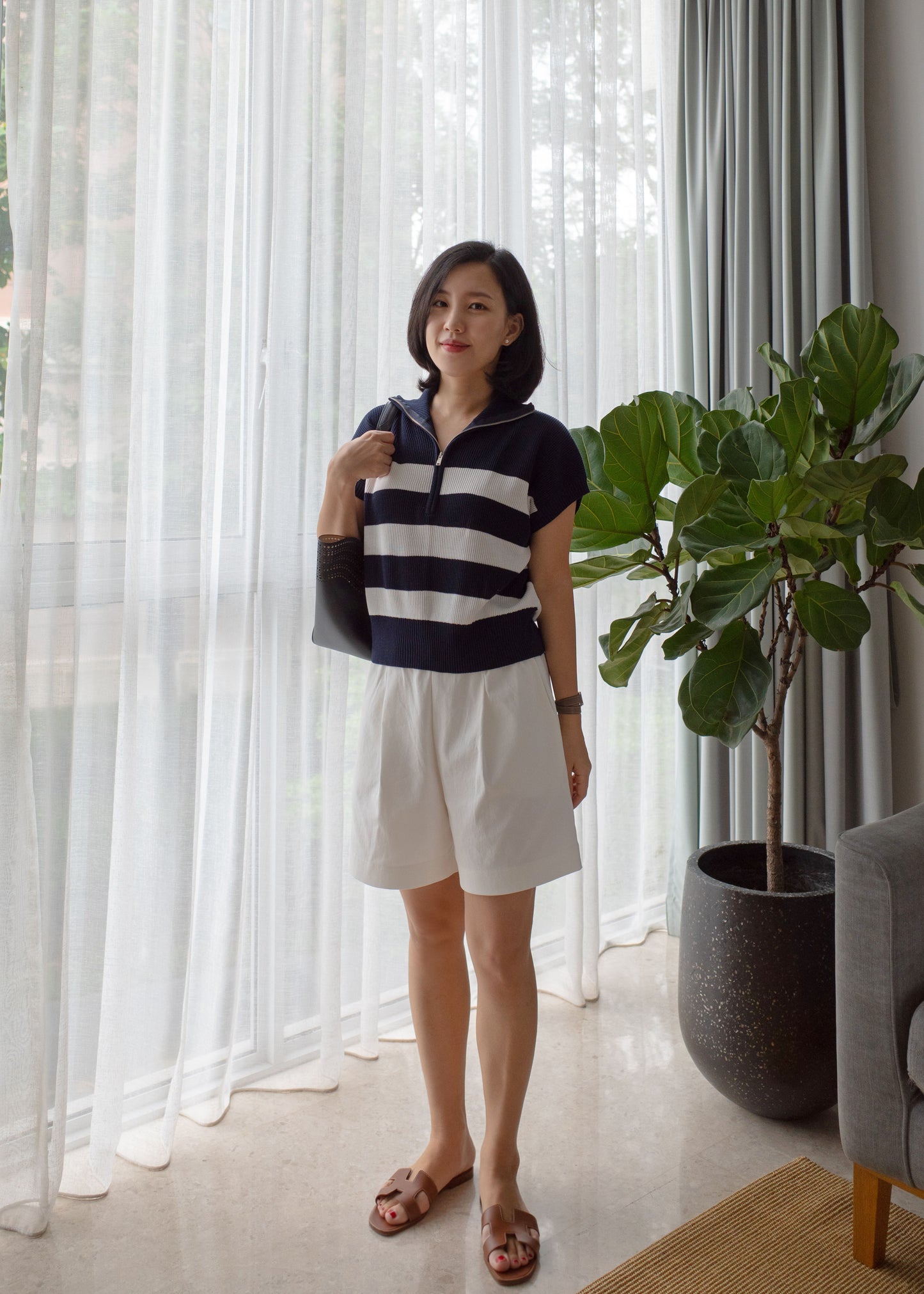 Stripe zip-up top