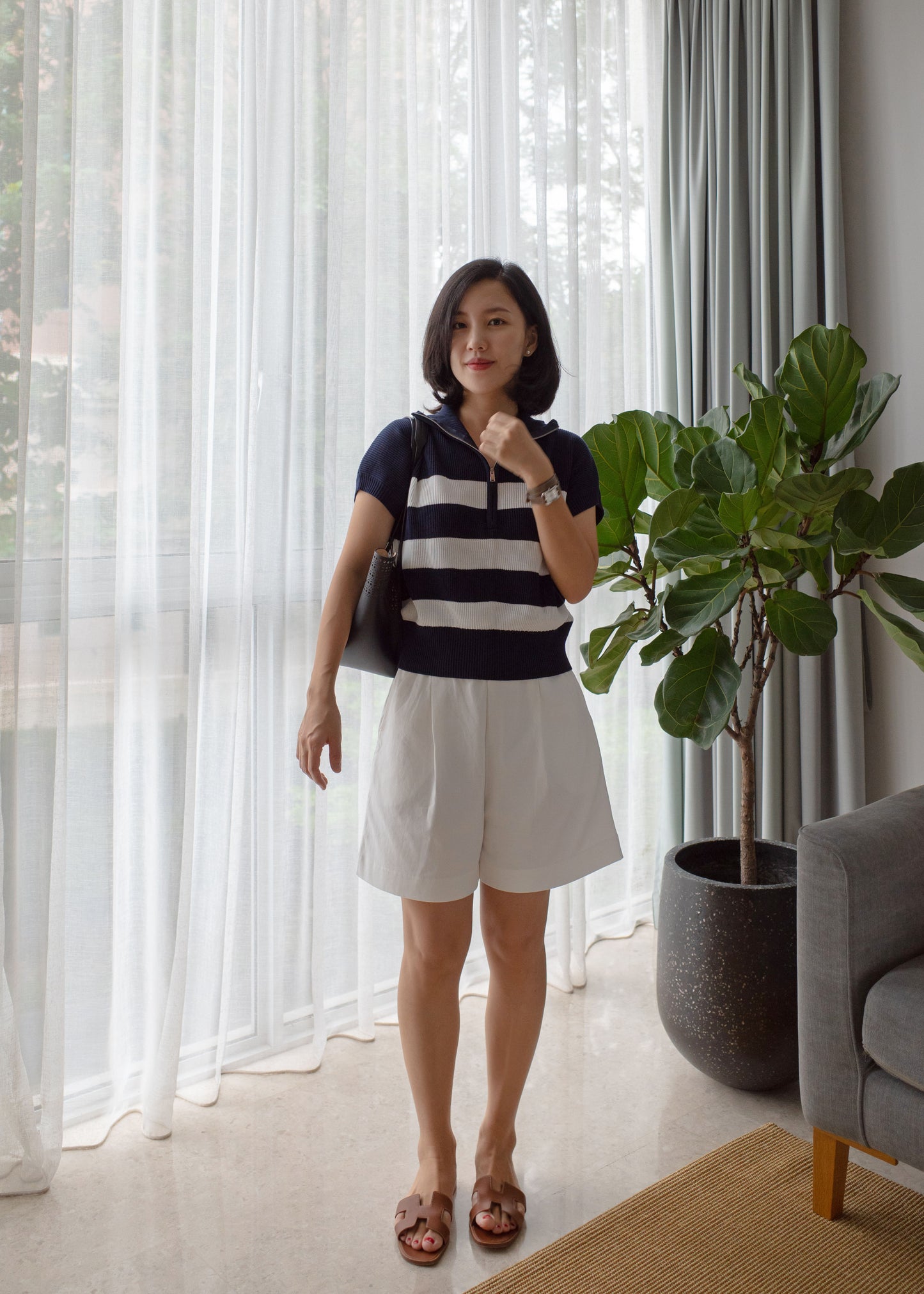 Stripe zip-up top