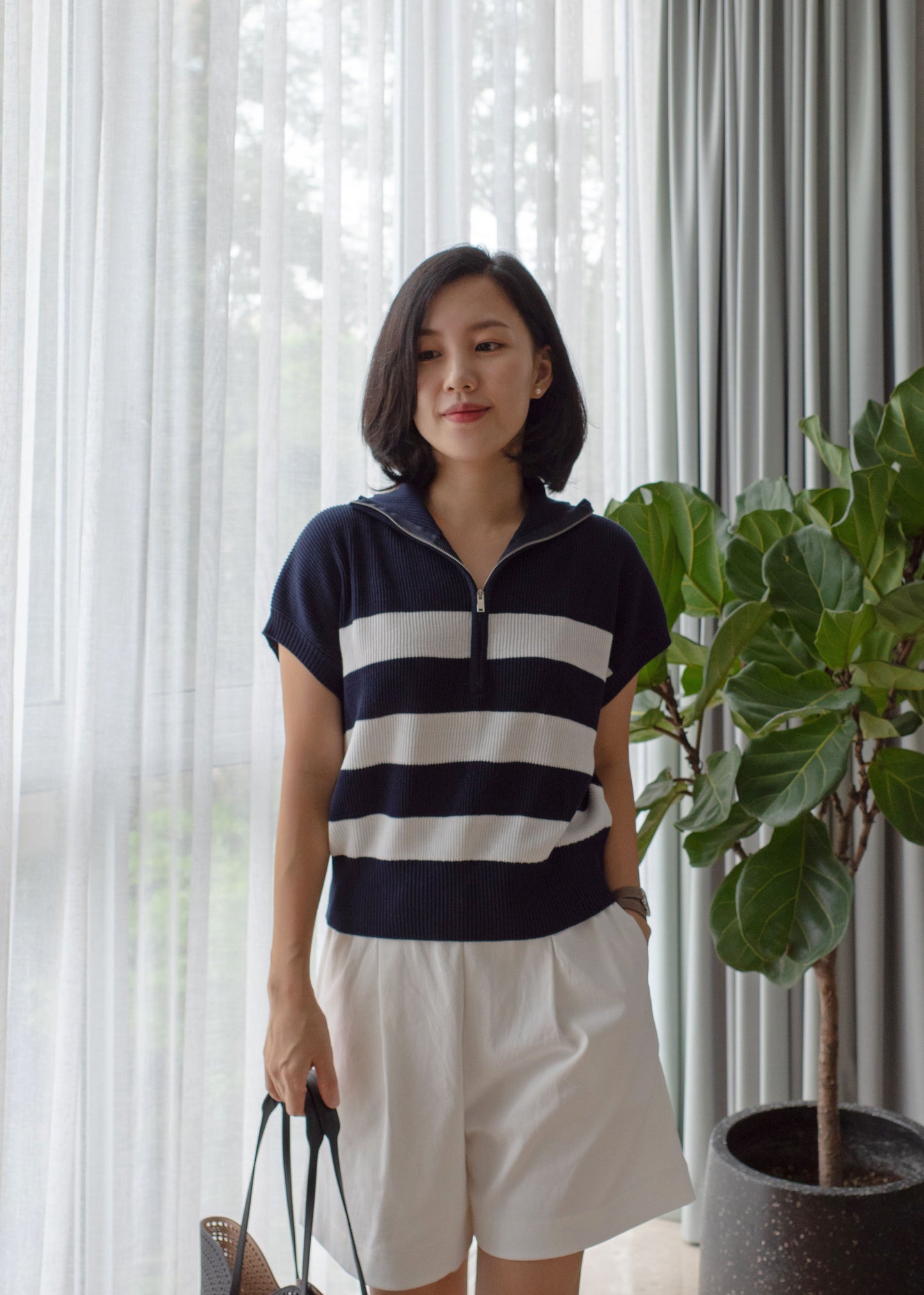 Stripe zip-up top