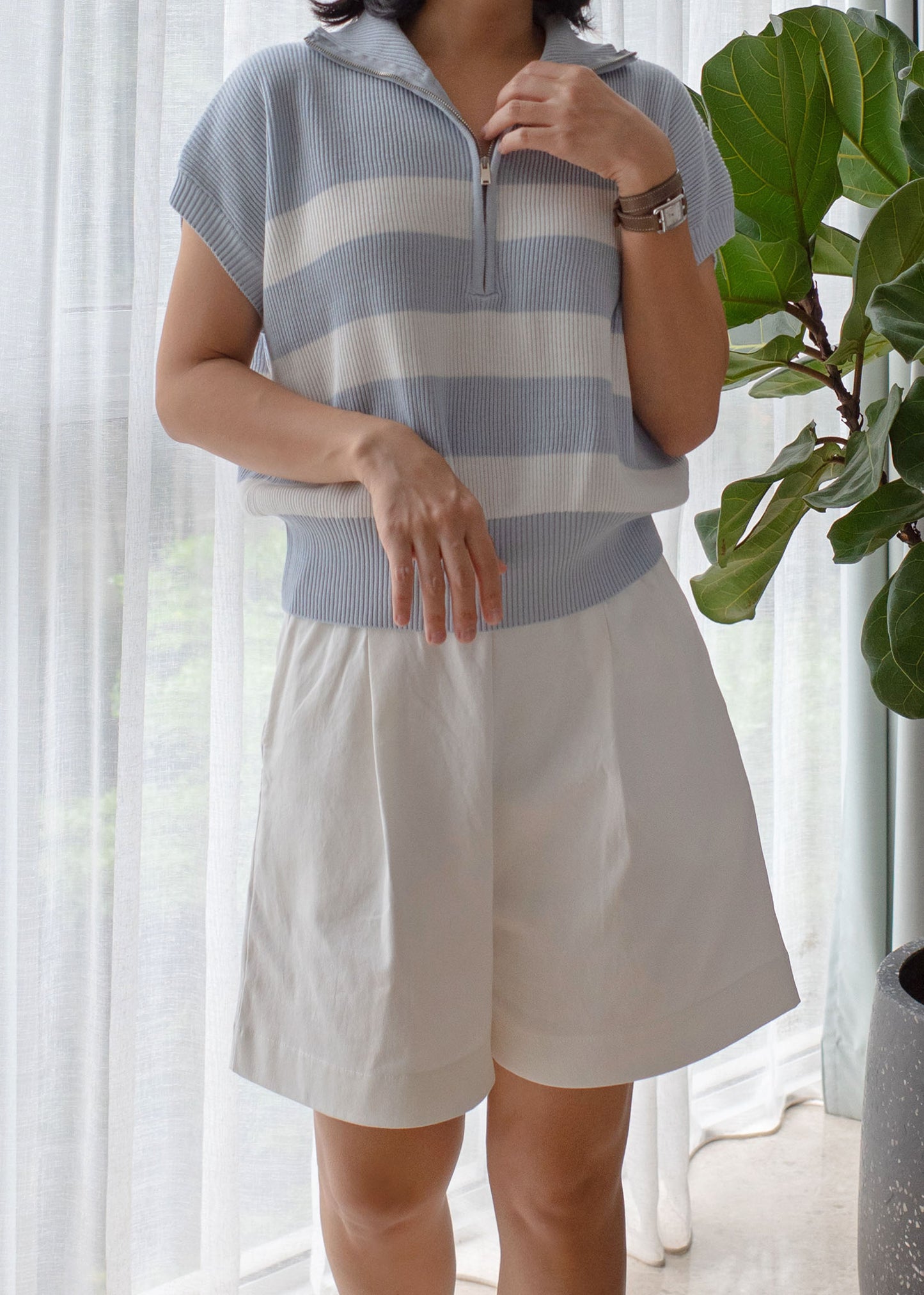 Cotton striped zip sweater