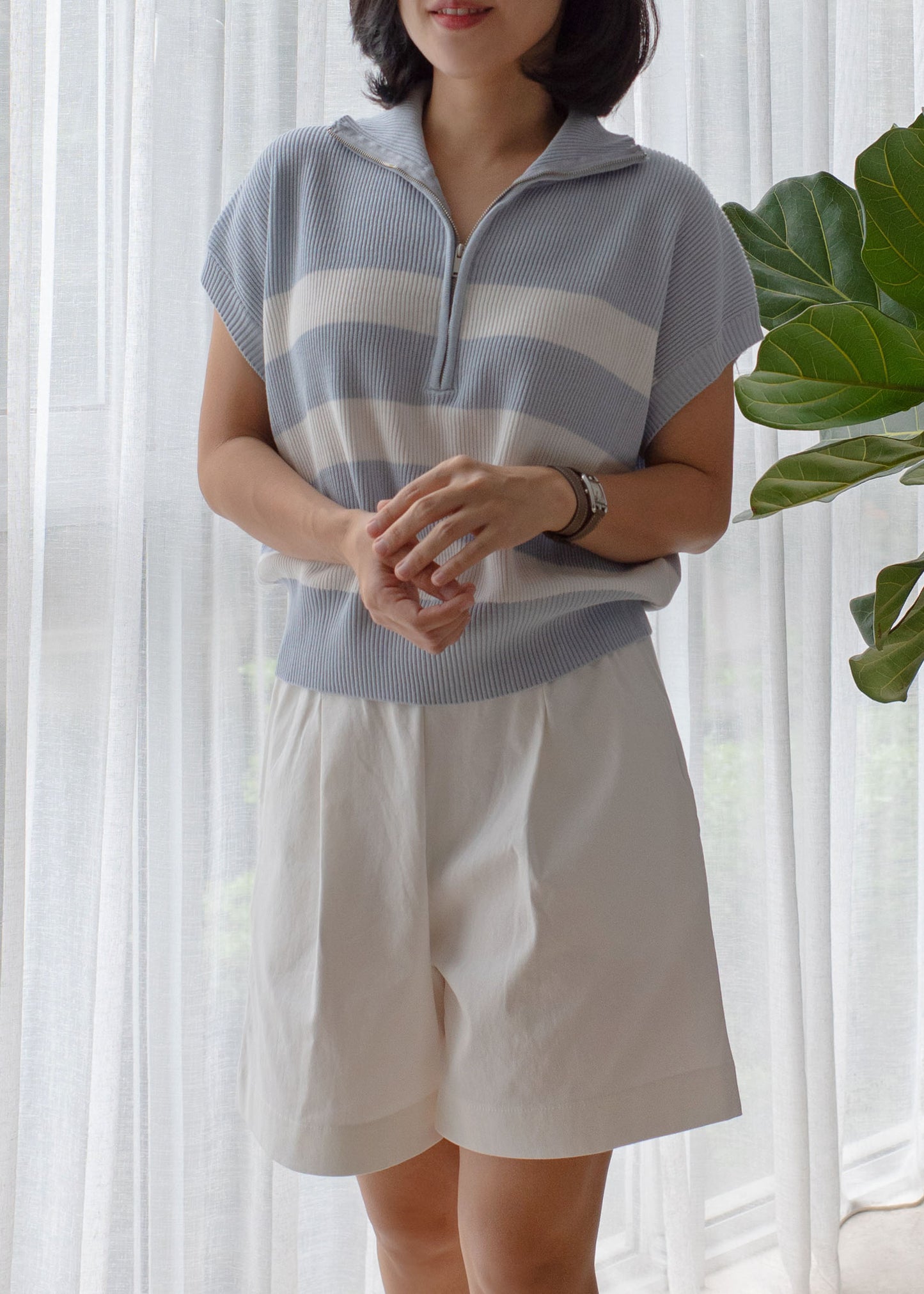 Stripe zip-up top
