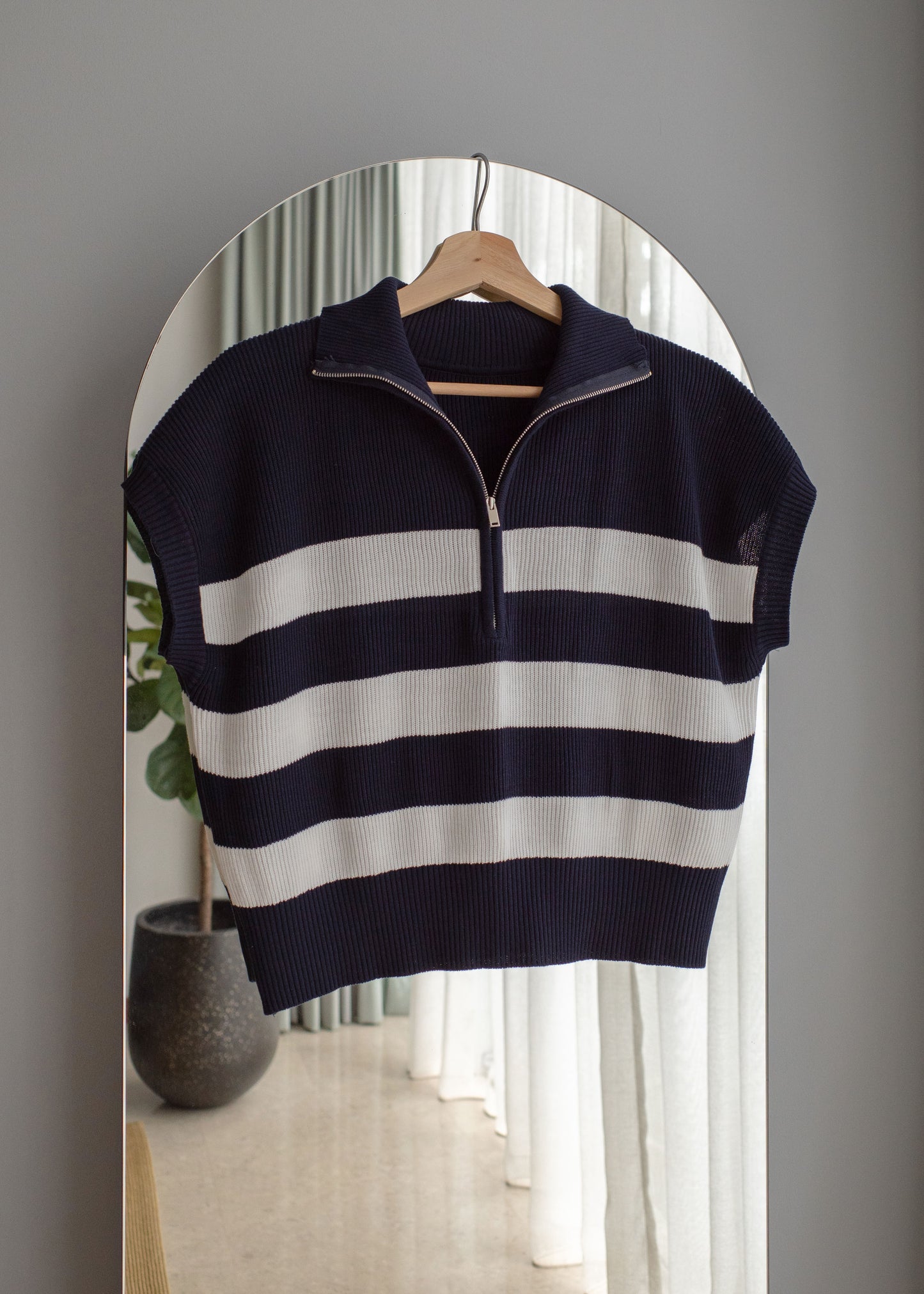 Cotton striped zip sweater