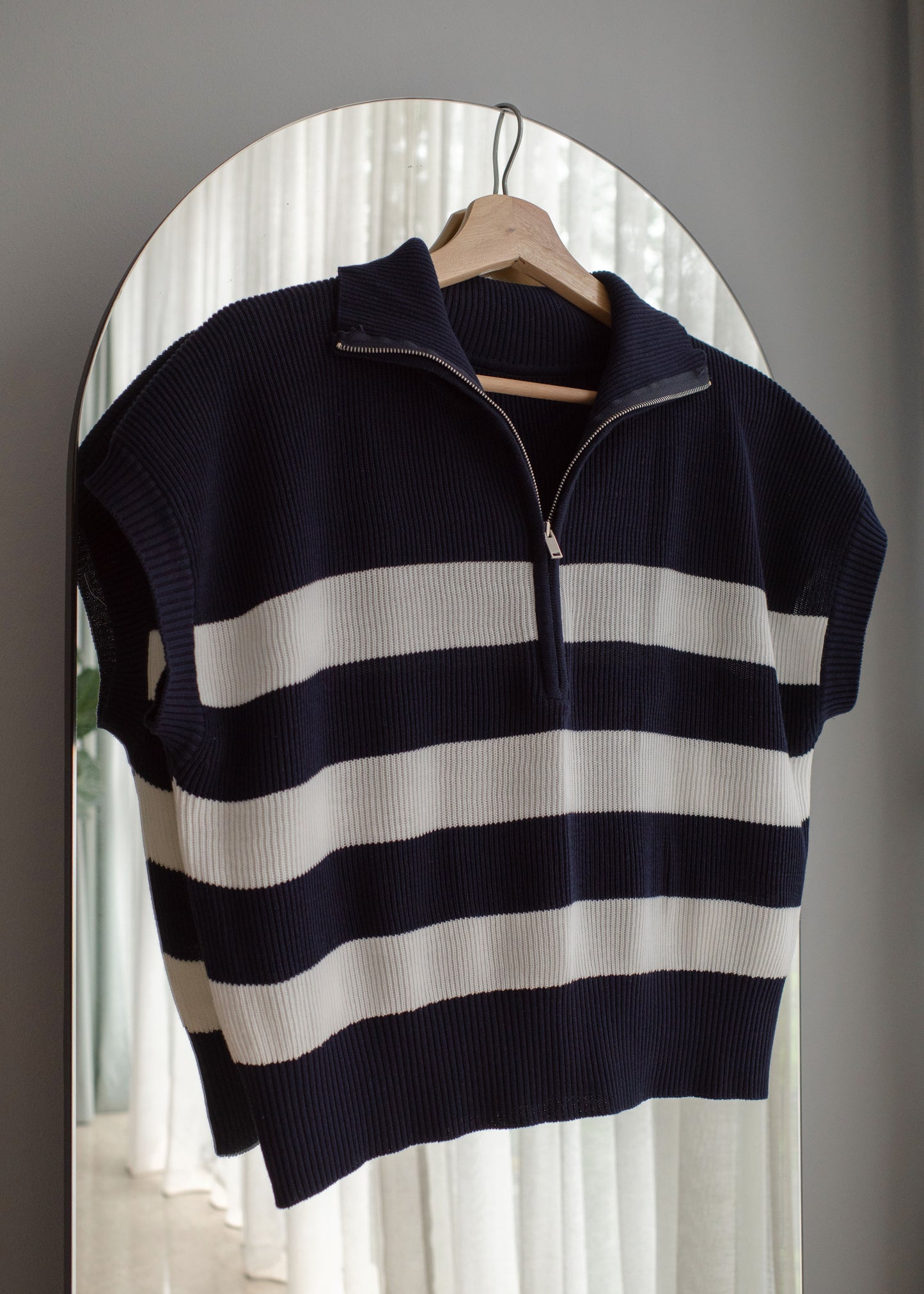 Cotton striped zip sweater