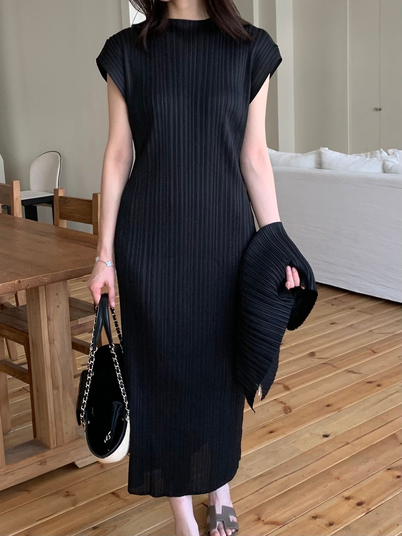 Scarf set pleats dress