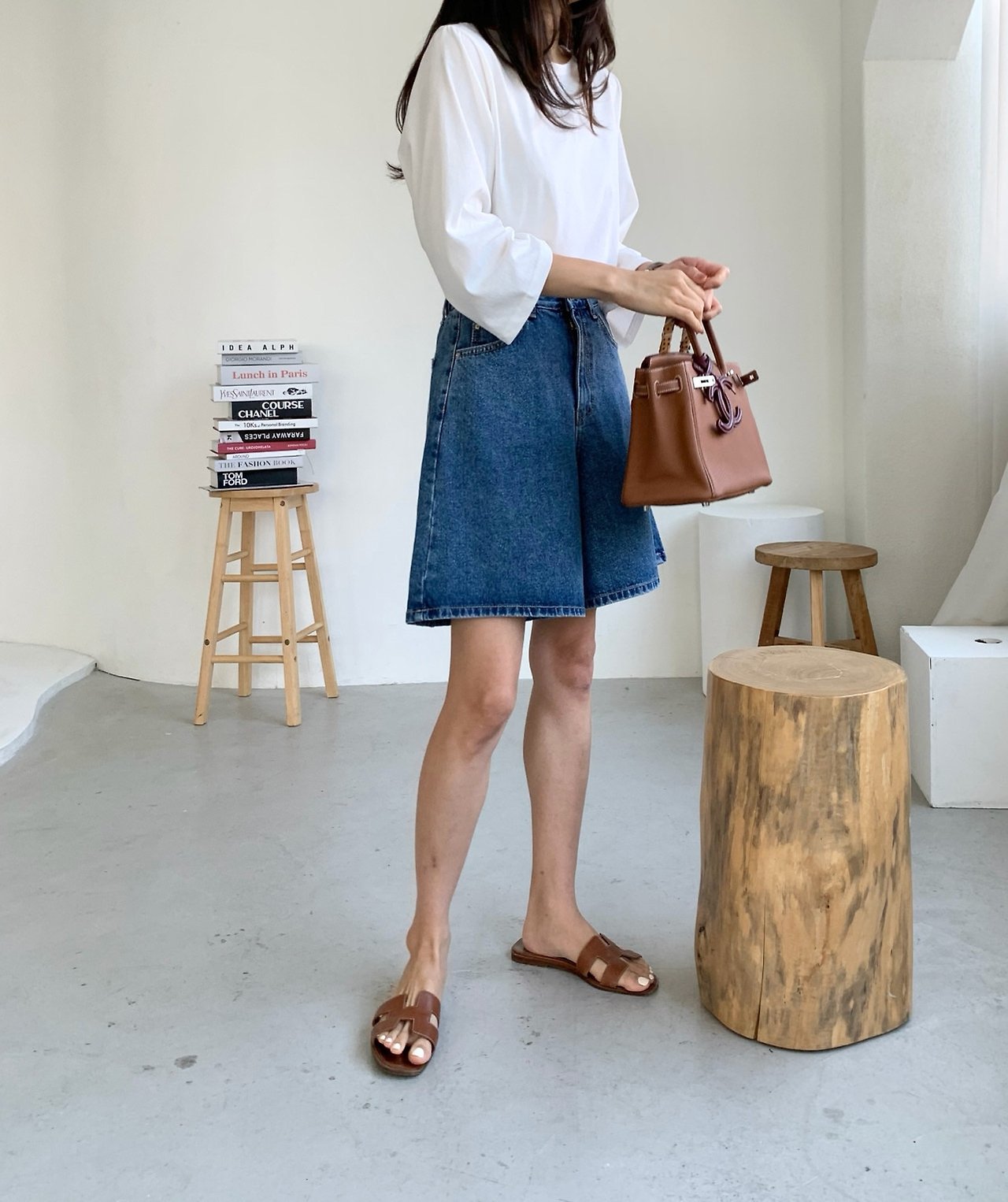 A line denim shorts