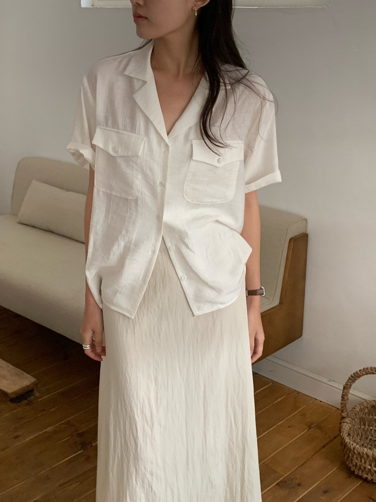 Pocket linen blend shirt