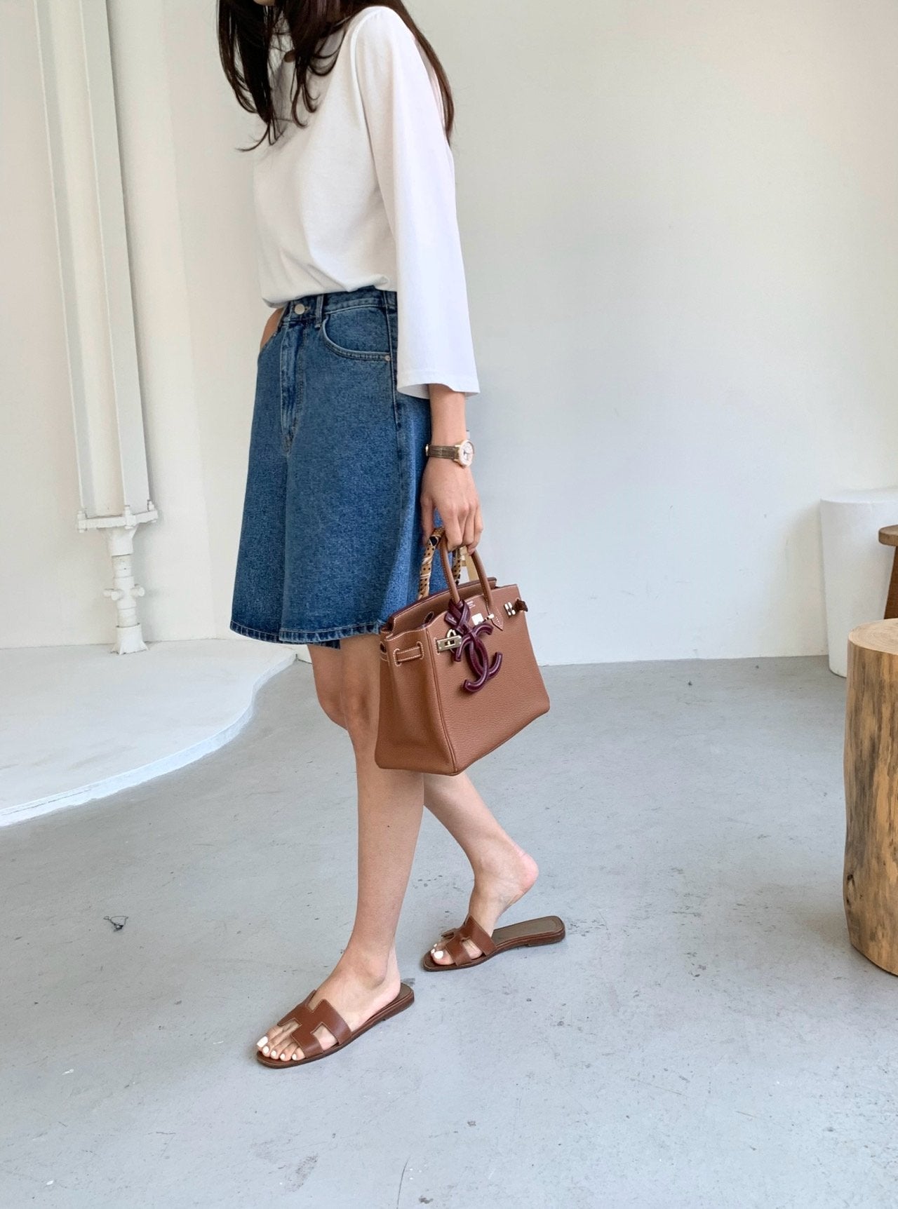 A line denim shorts