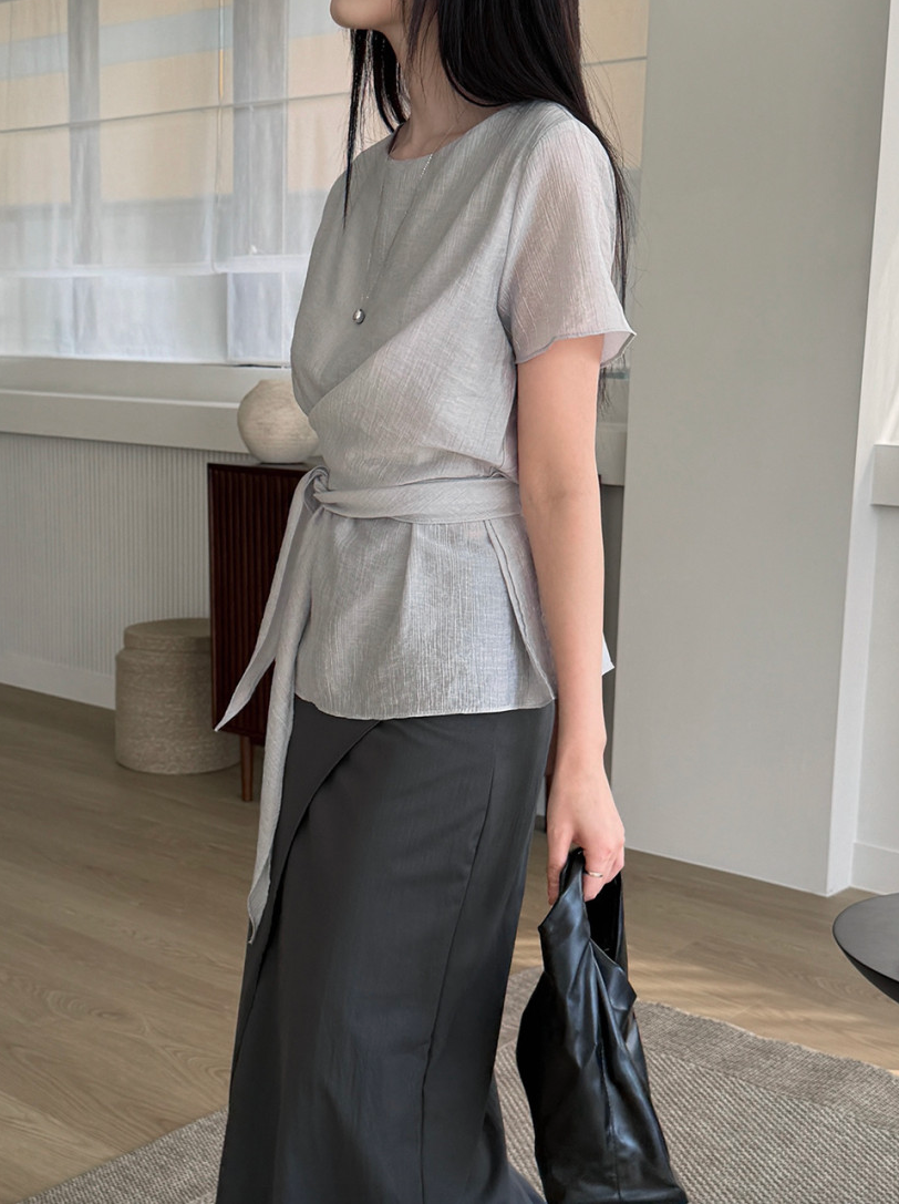 Waist sash blouse
