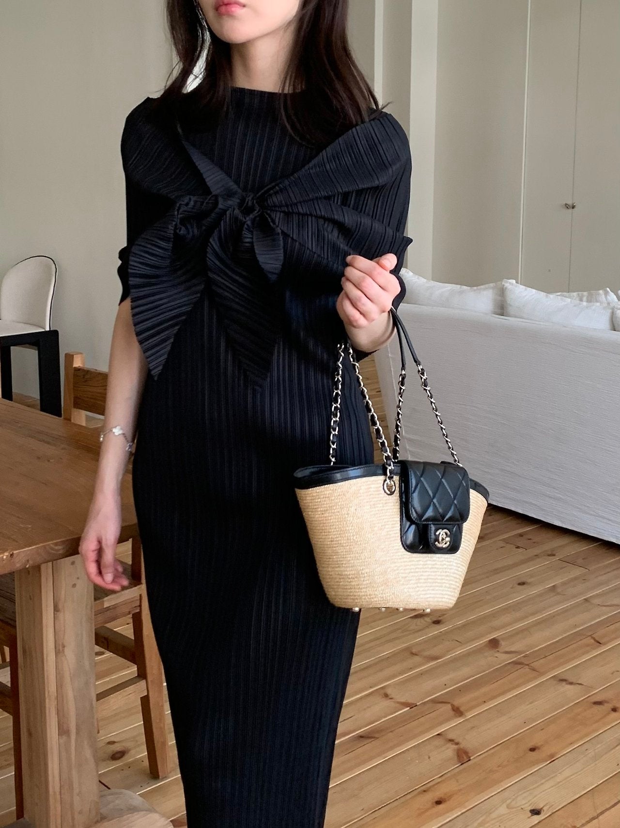 Scarf set pleats dress