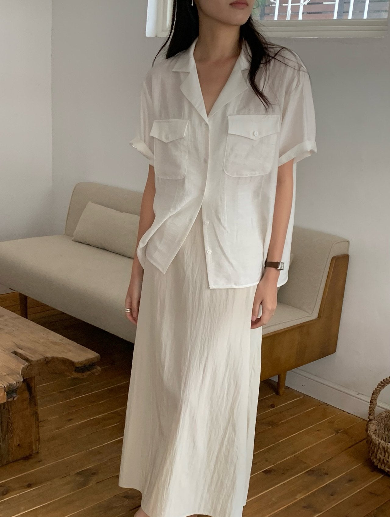 Pocket linen blend shirt