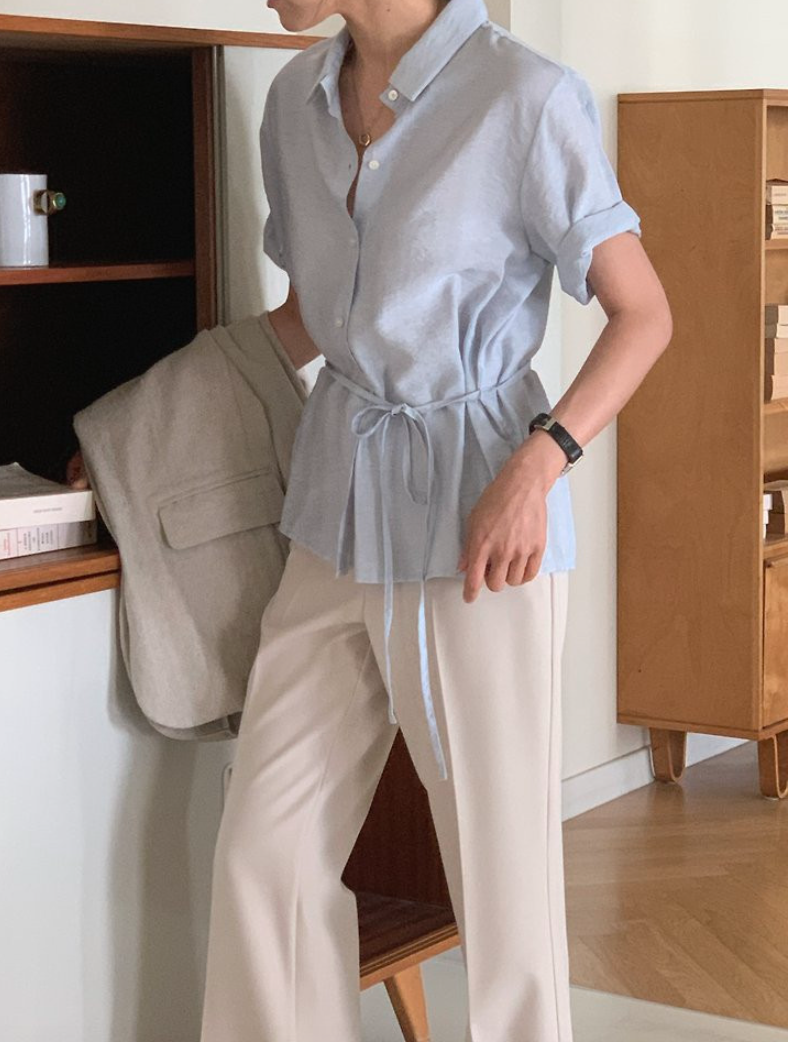 Silky half sleeves blouse