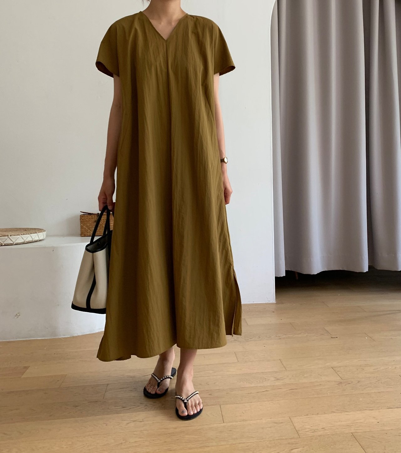 Nylon V neck dress