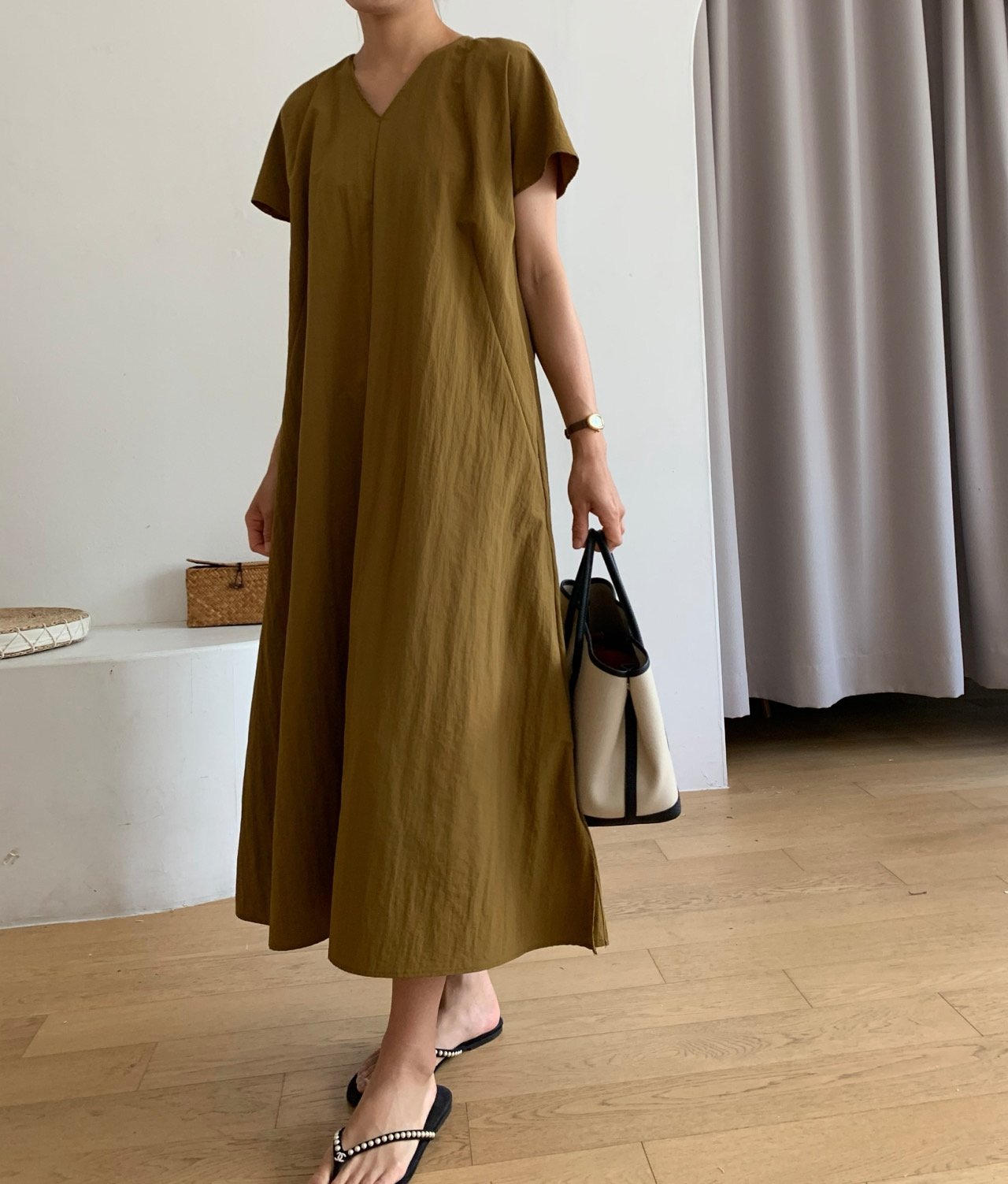Nylon V neck dress
