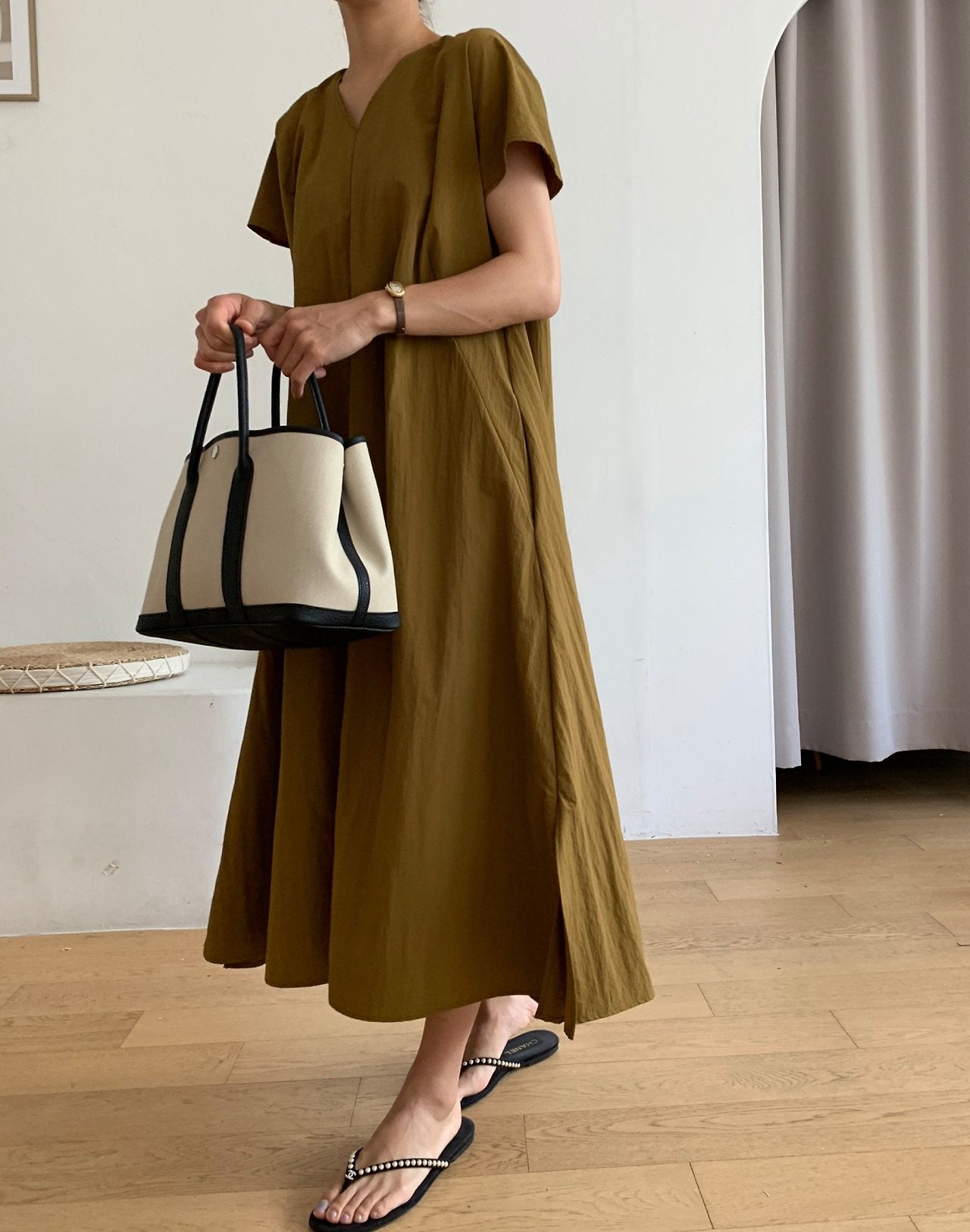 Nylon V neck dress
