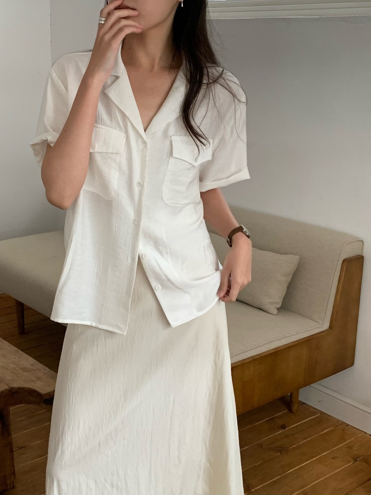 Pocket linen blend shirt