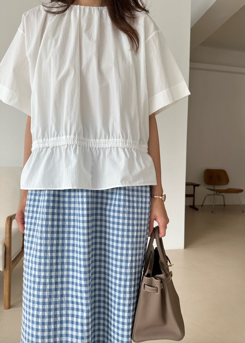 Shirring neckline blouse