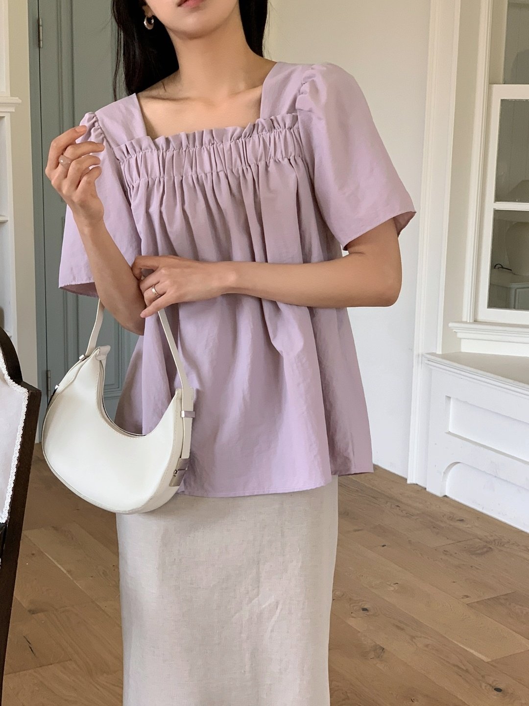 Nylon shirring blouse