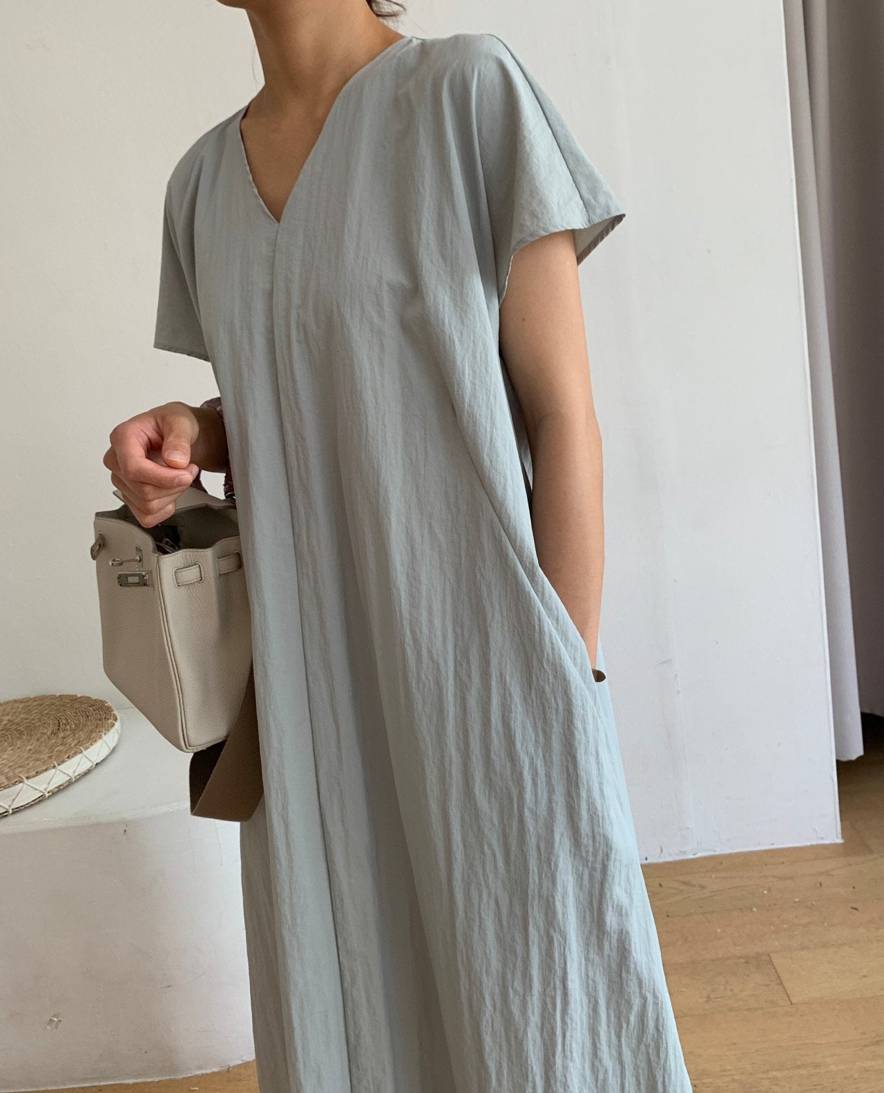 Nylon V neck dress
