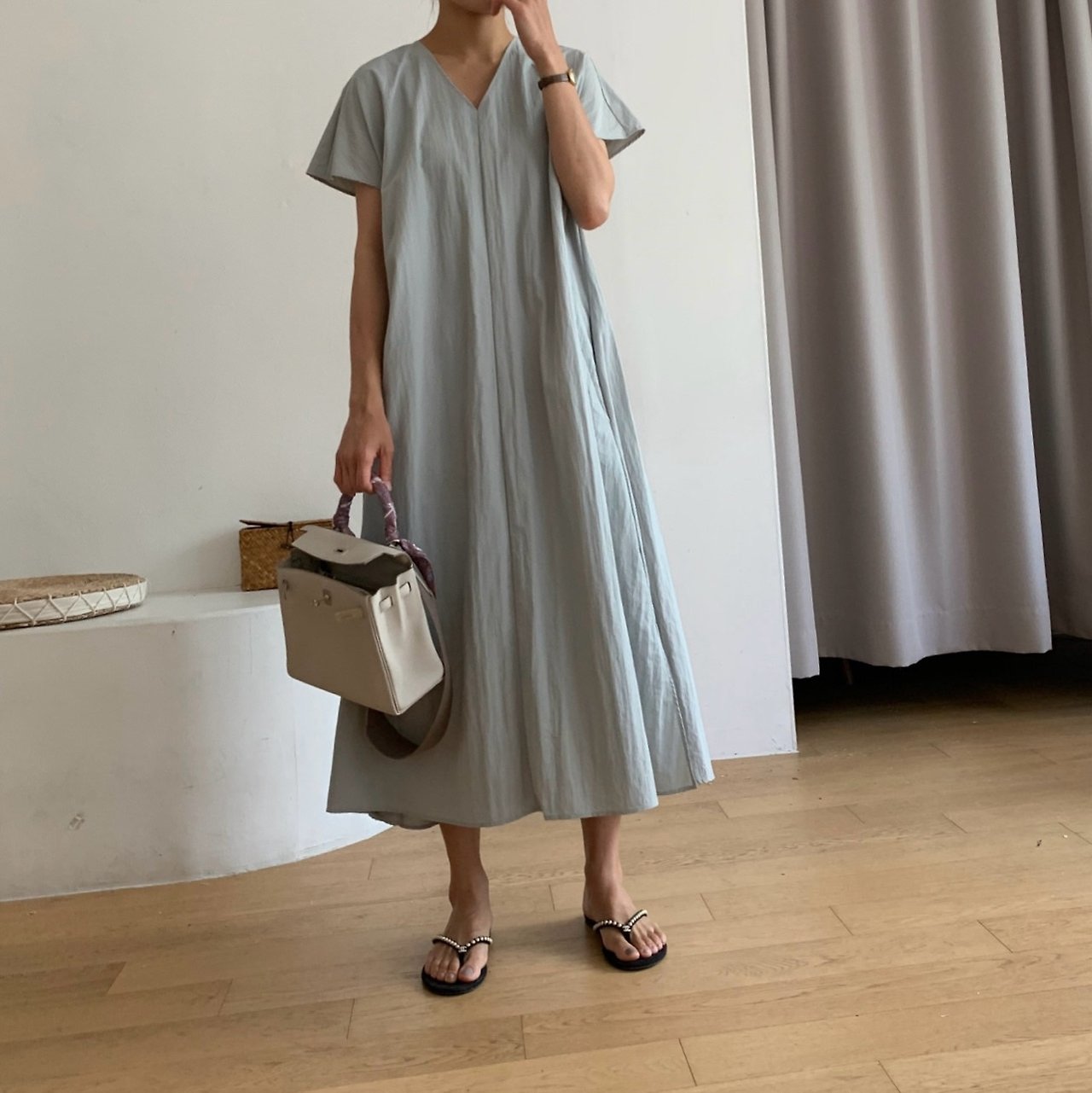 Nylon V neck dress