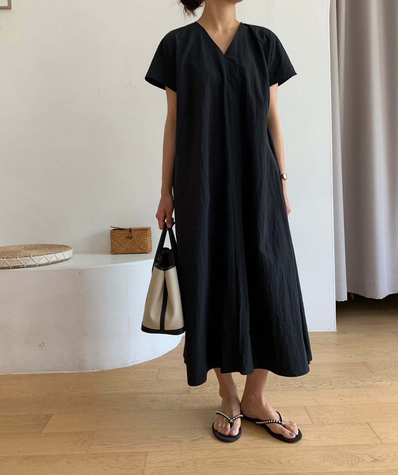 Nylon V neck dress