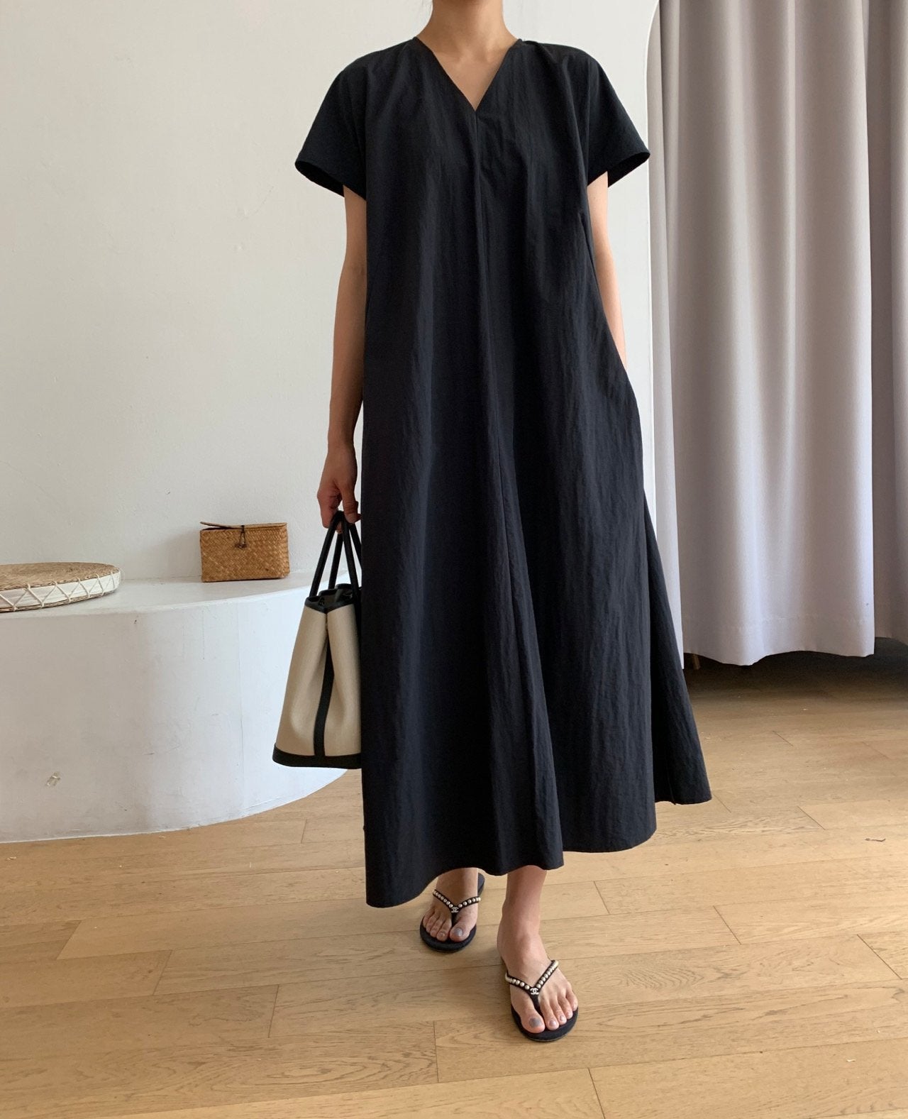 Nylon V neck dress
